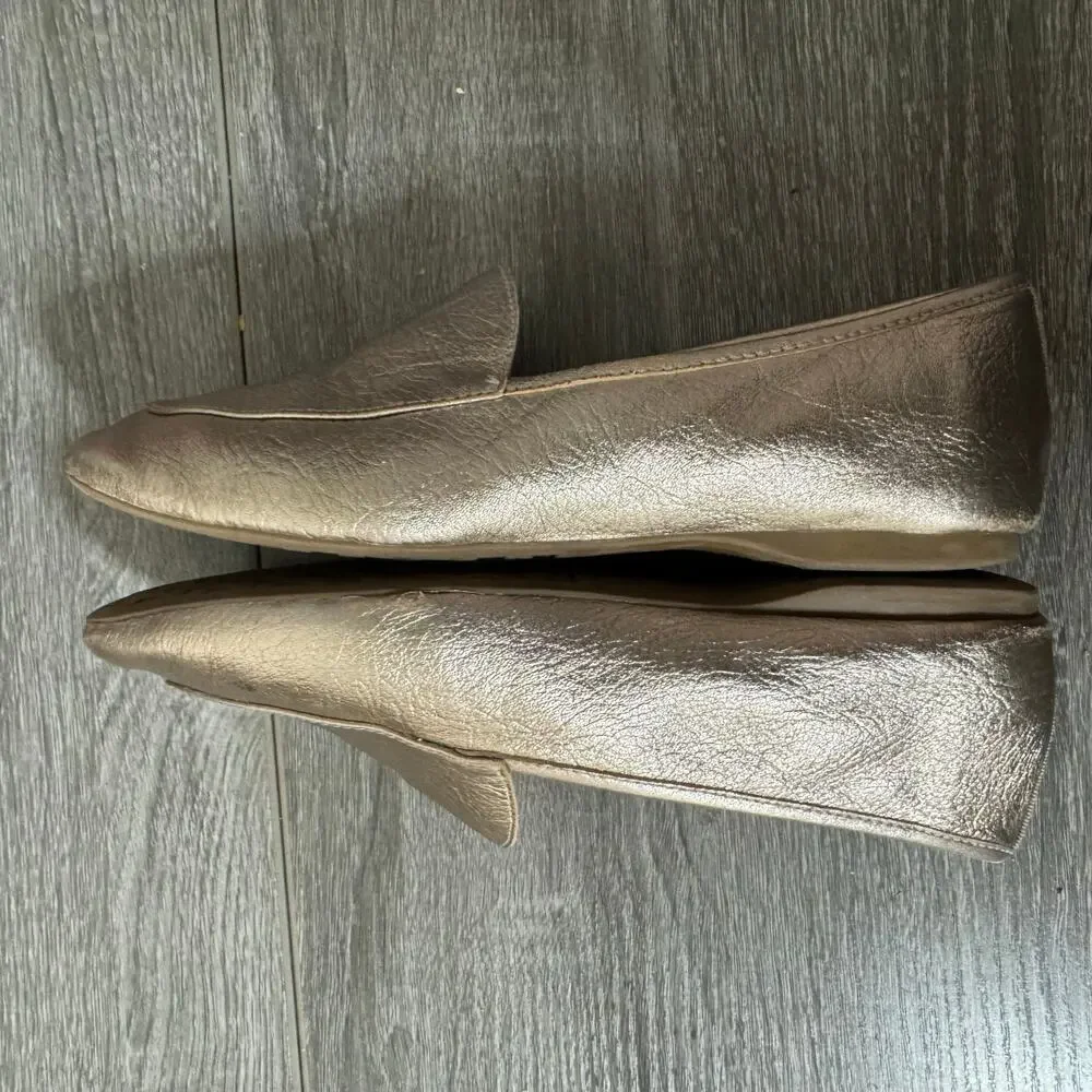 Birdies Metallic Gold Leather Loafers Women’s 5.5 Quilted Smoking Flats
